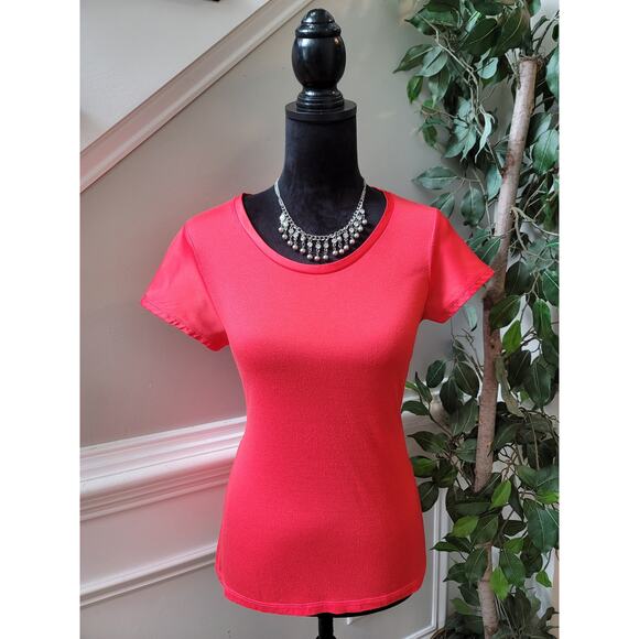 The Limited Blouse Women's Size Small Red Short Sleeves Scoop Neck Stretch - Picture 2 of 11